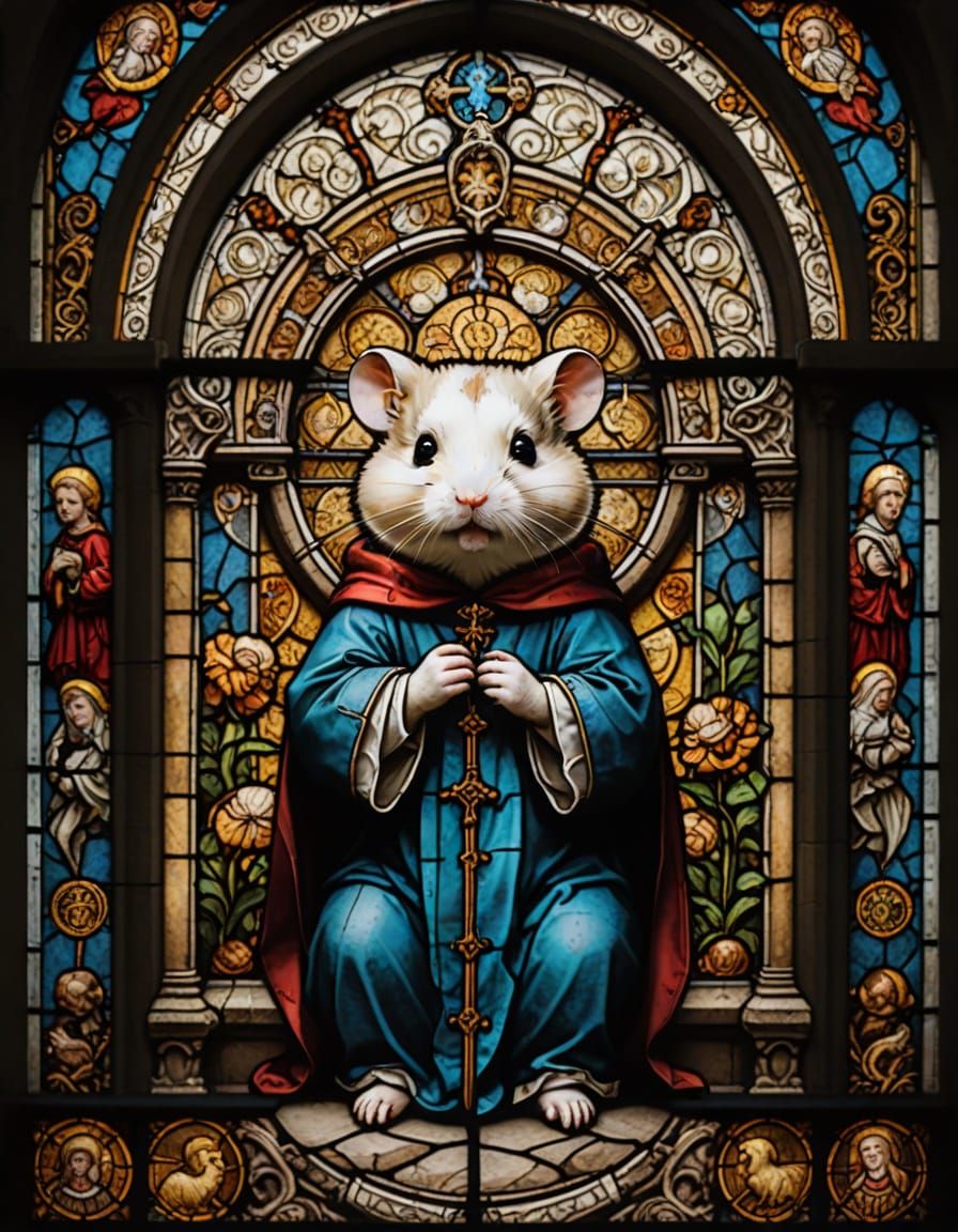Muted Colors Saint Hamster in Renaissance Halo