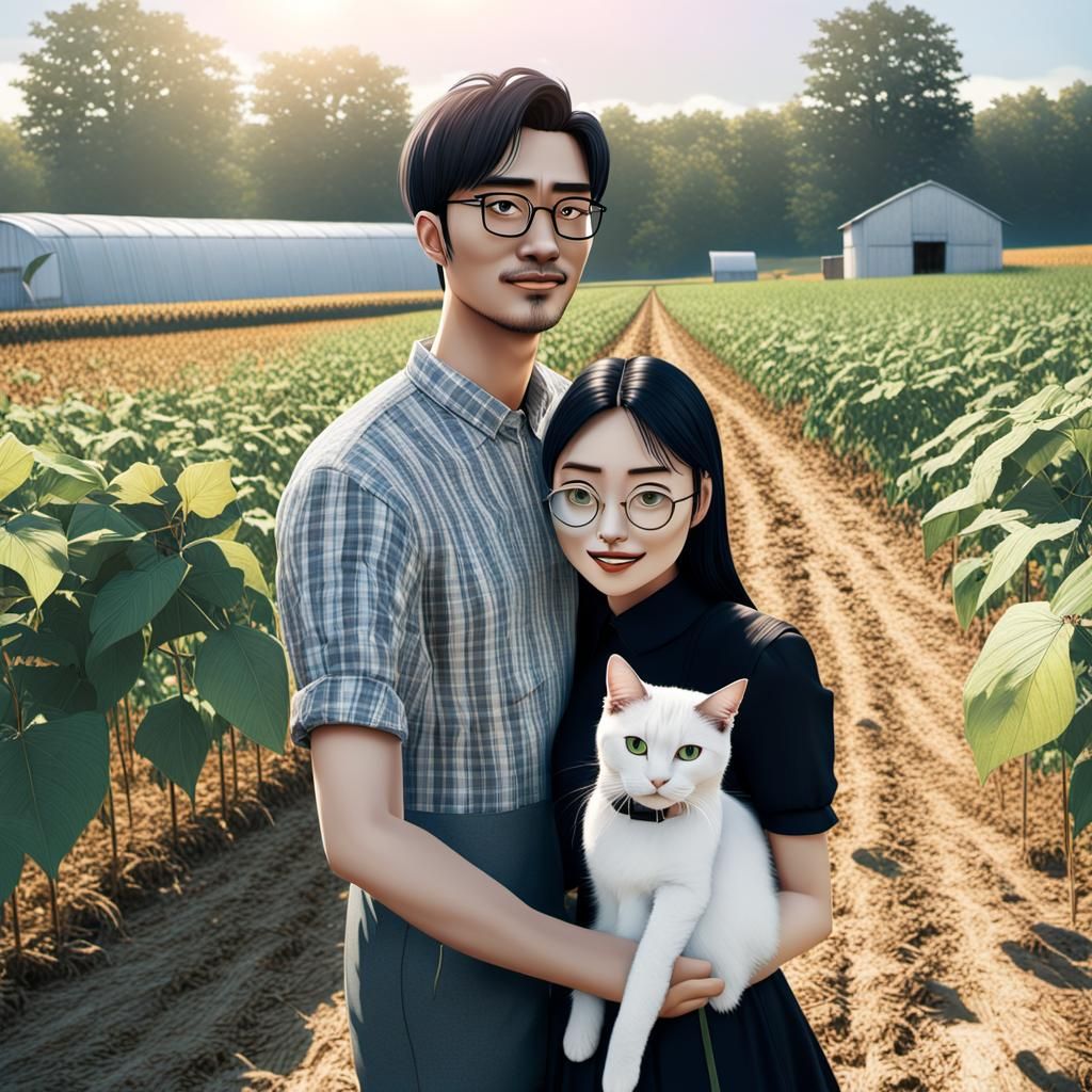 Anime Portrait of Couple in Field