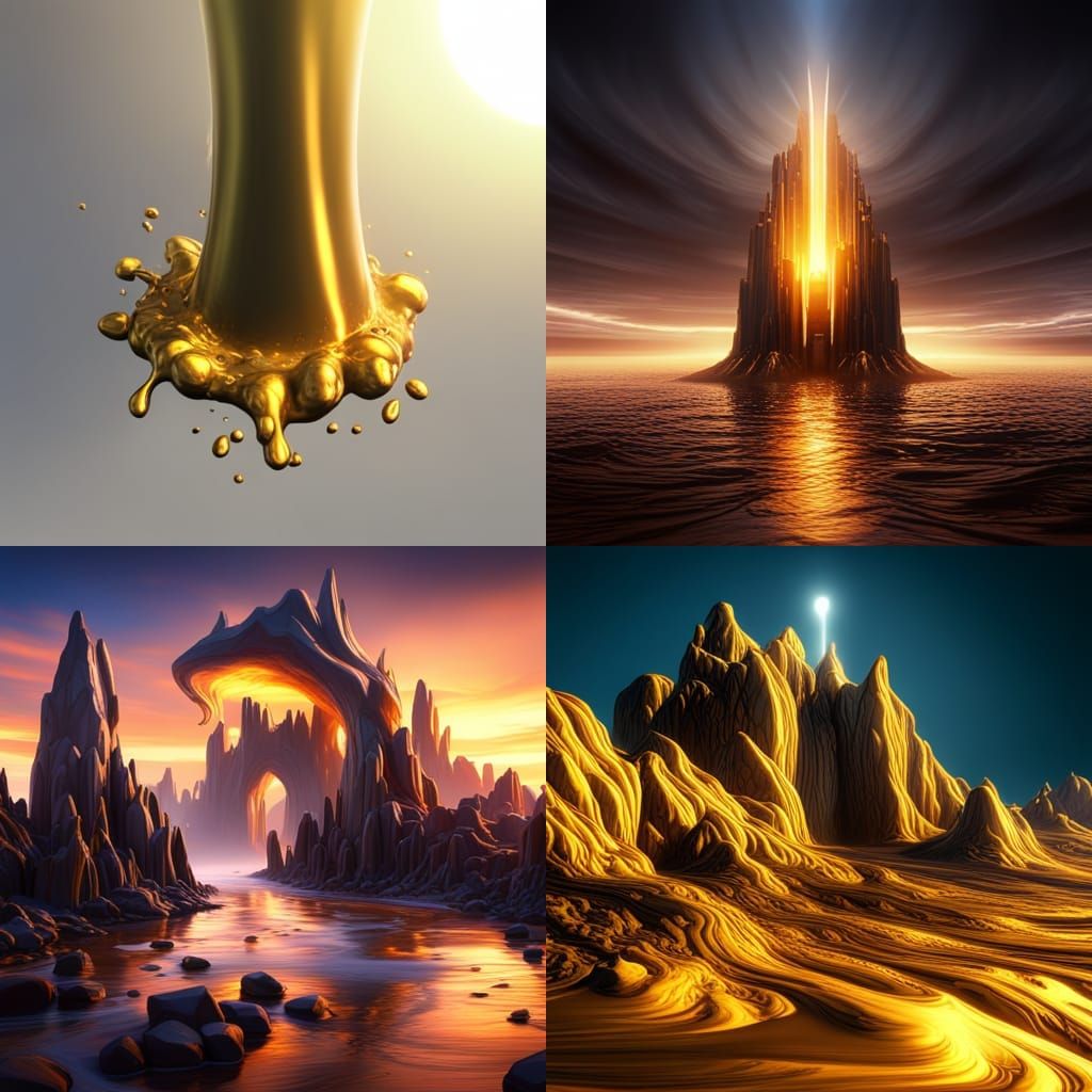 Molten Gold Cloud Dripping Gold: Detailed Digital Painting