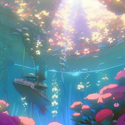 Underwater Flower Garden in Anime Style
