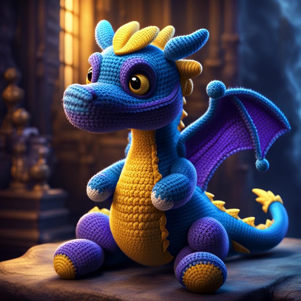 Blue Crochet Dragon: Dark Fantasy Concept Art