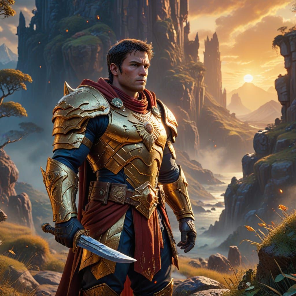 Fantasy Hero in Oil Painting Style Landscape