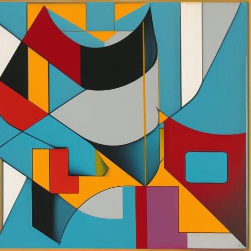 Abstract Cubist M with Letters and Numbers