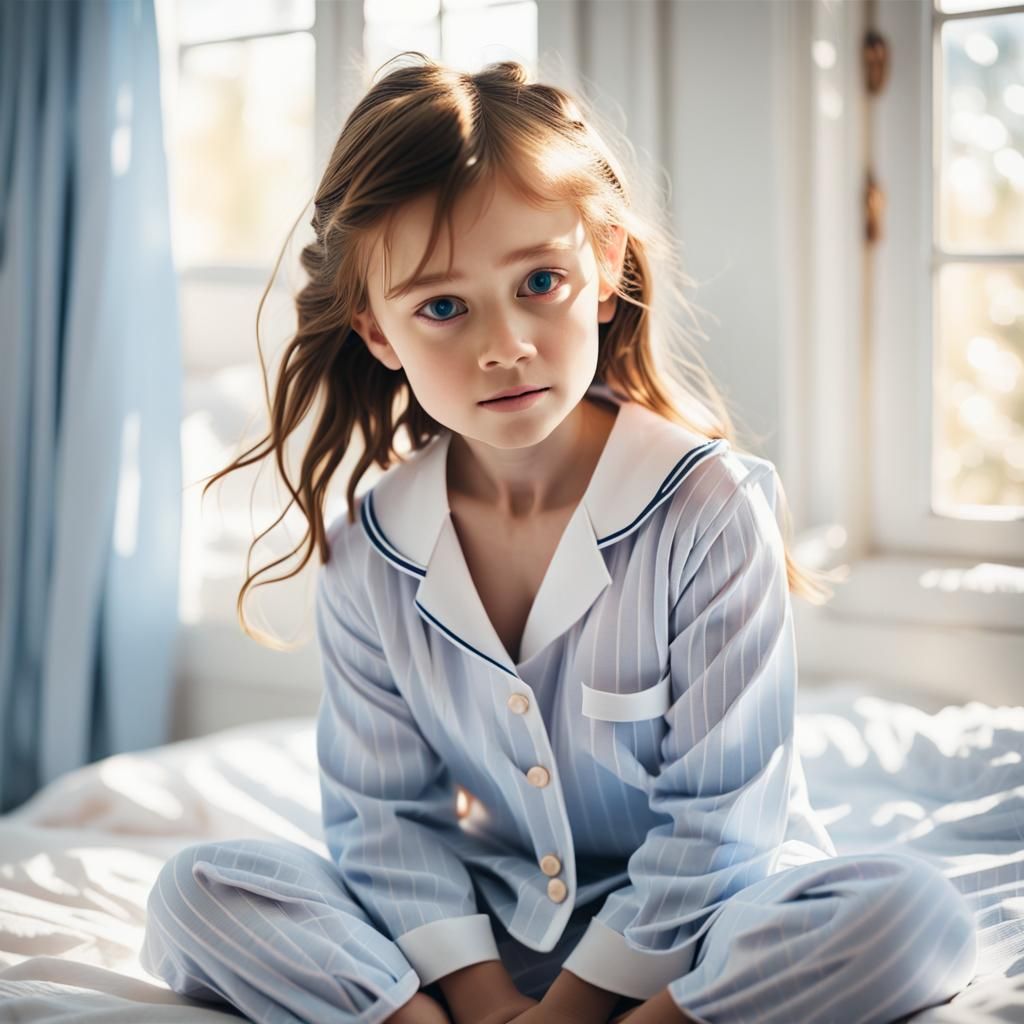 Young Girl in Sailor Pajamas, Soft Focus, Pastel Colors