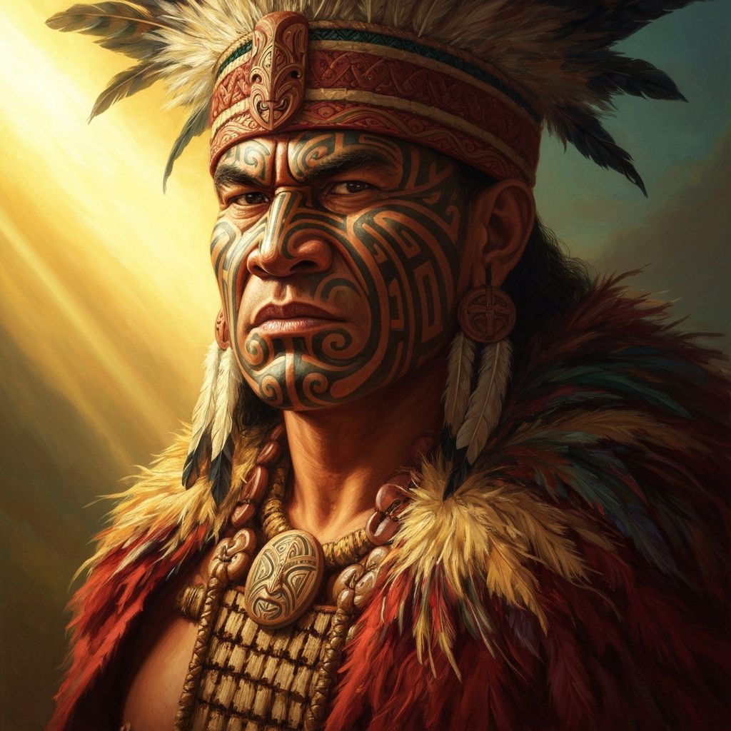 Powerful Maori Warrior Portrait in Opulent Style