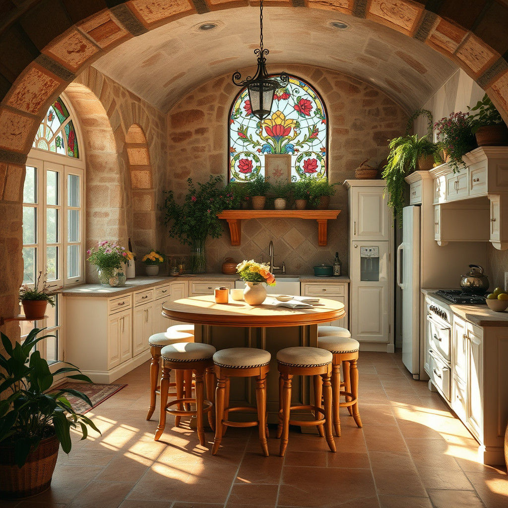 Italian Fantasy Kitchen with Stone Archway