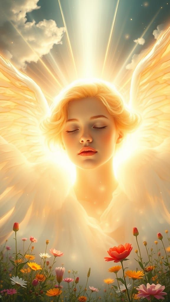 Majestic Angel Soul in Golden White Light with Soft White Wi...