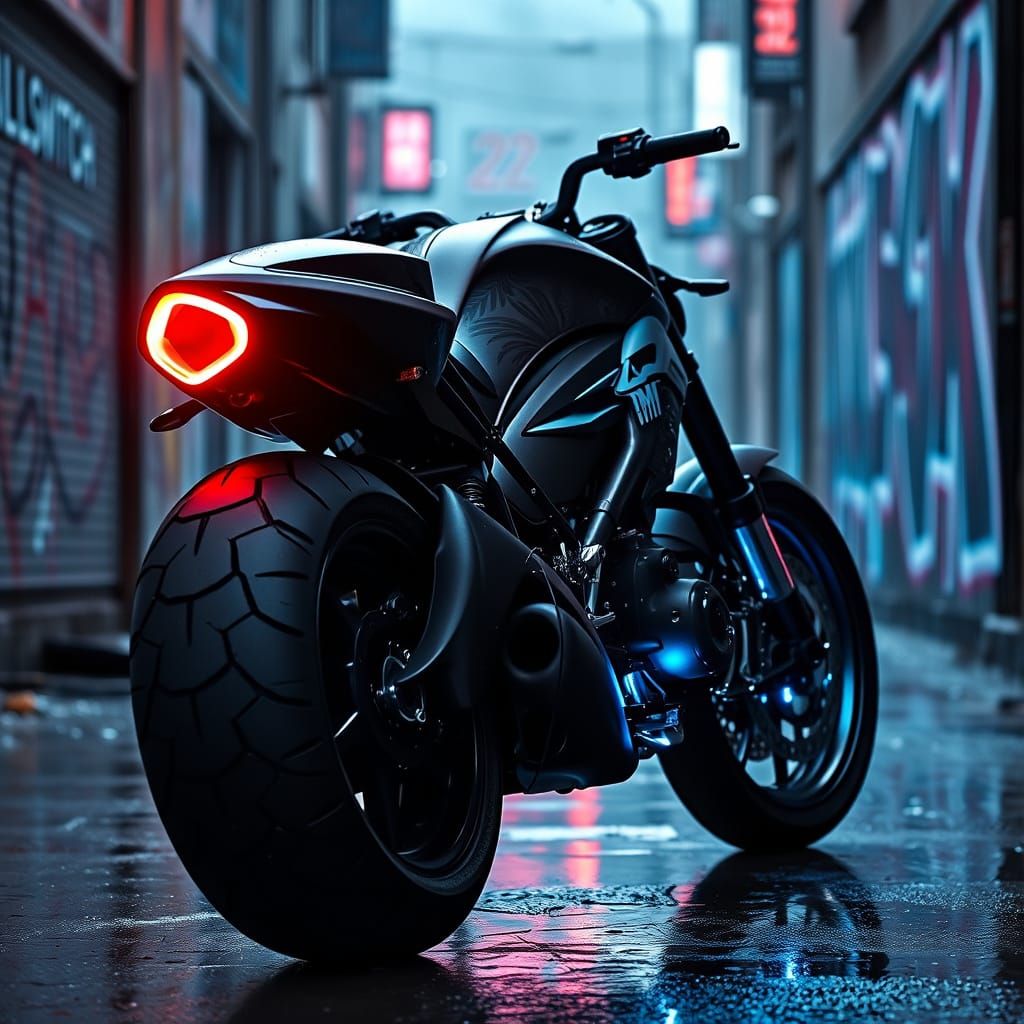 High-Tech Motorcycle in Dark Alley
