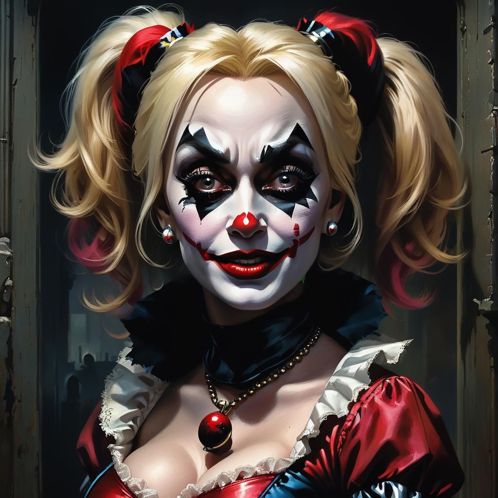 Dark Harley Quinn Oil Portrait in Arkham Asylum