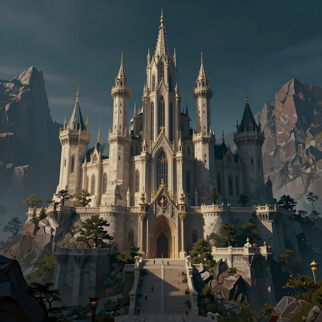 Majestic Royal Castle on Jagged Rock Mountains