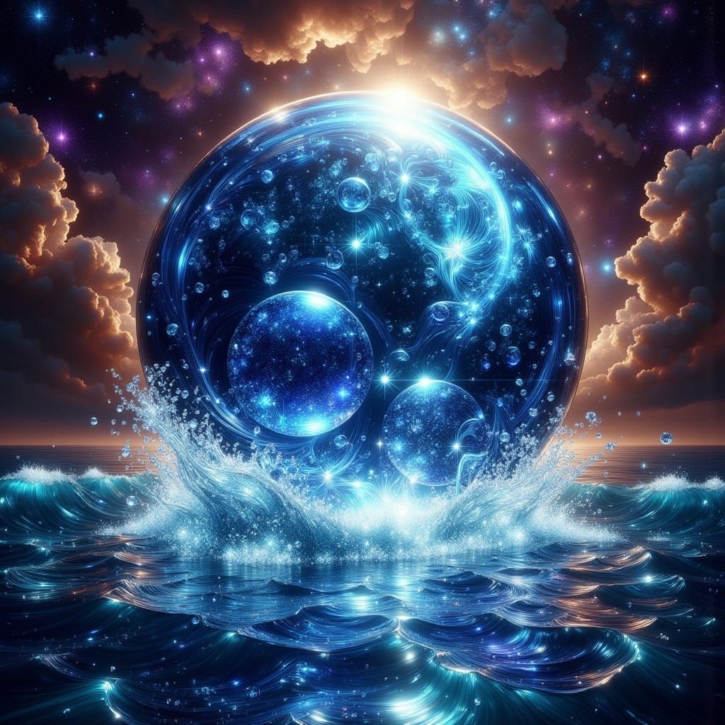 Surreal Stained Glass Moon Descends into Vibrant Oceanic Vor...