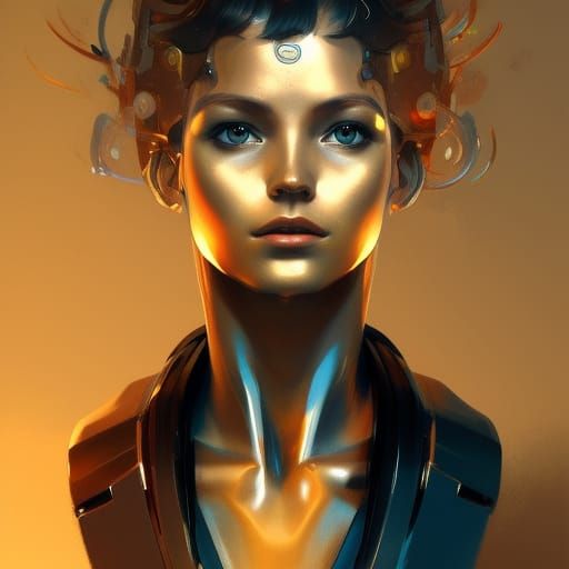 Detailed Student Robot Portrait in Art Nouveau Style