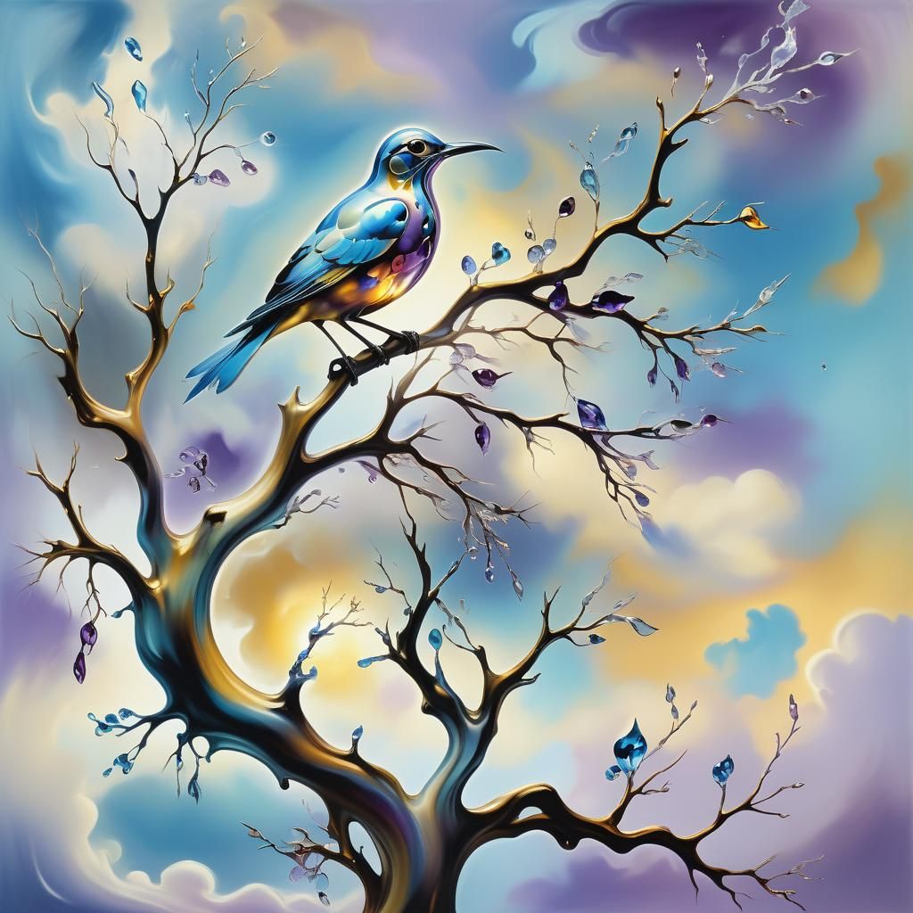 Crystal Bird in Surrealist Dreamscape