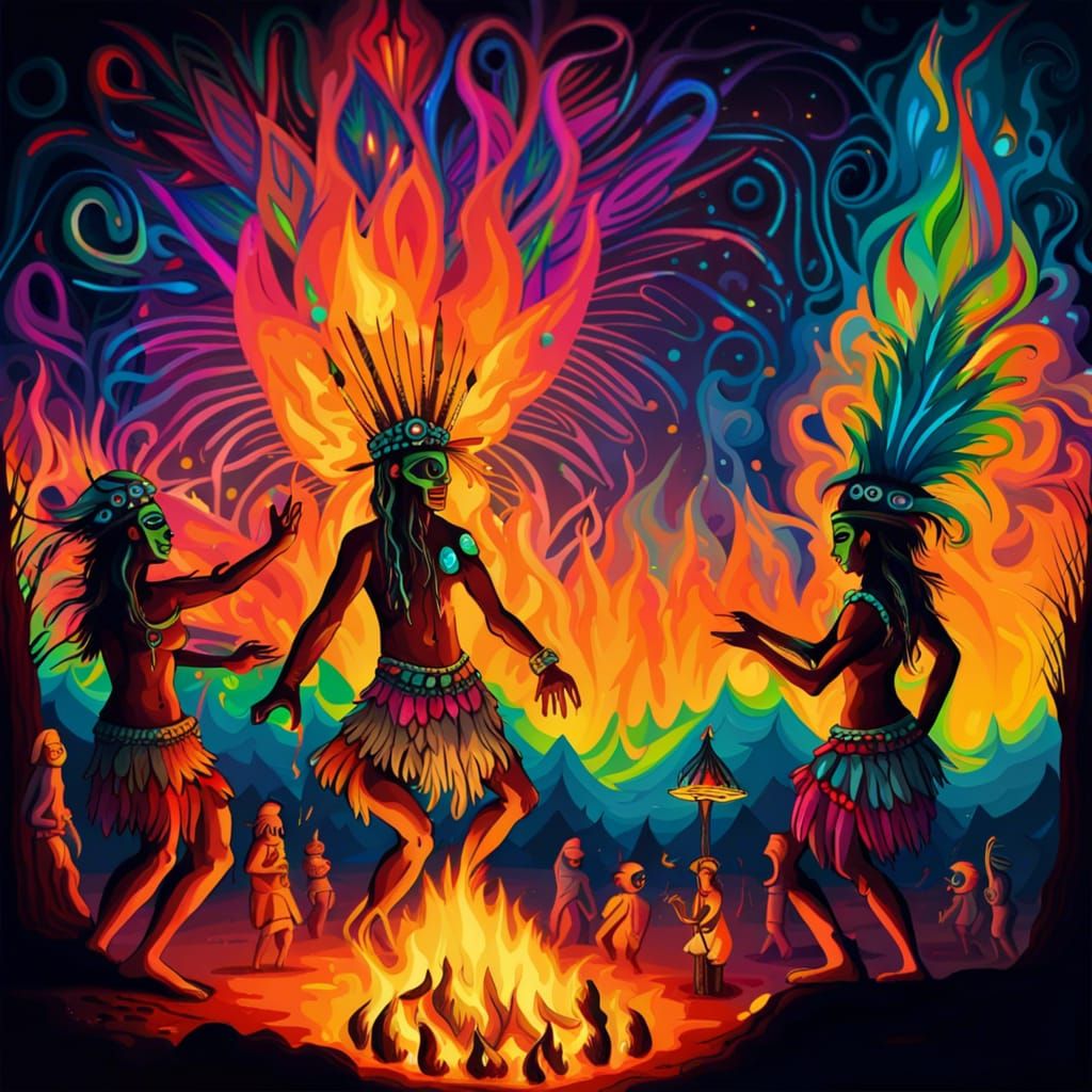 Psychedelic Tribal Bonfire Ritual Dance