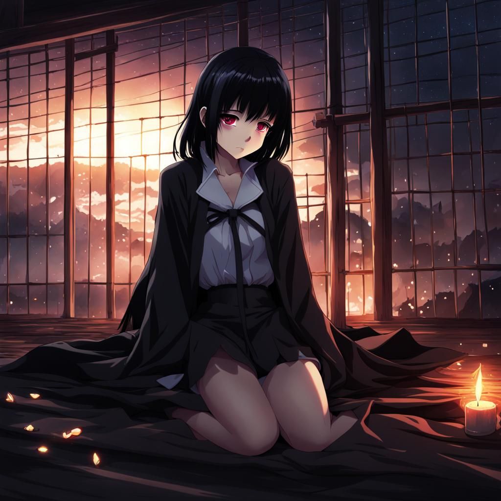 Depressed Girl in Dark Anime Style, 4K