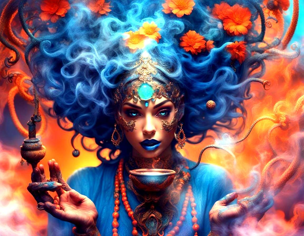 Beautiful Genie Lady Smoking Hookah: Detailed Matte Painting