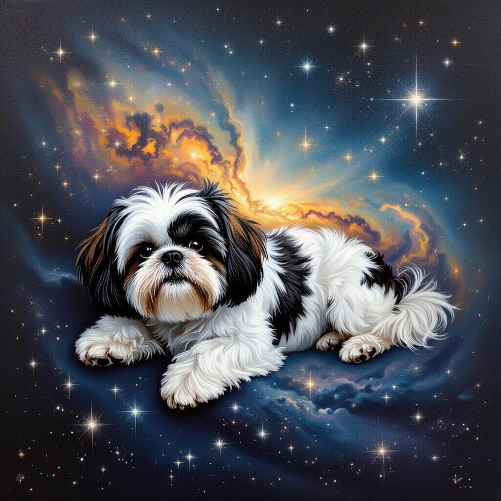 Black and White Shih Tzu in the Milky Way