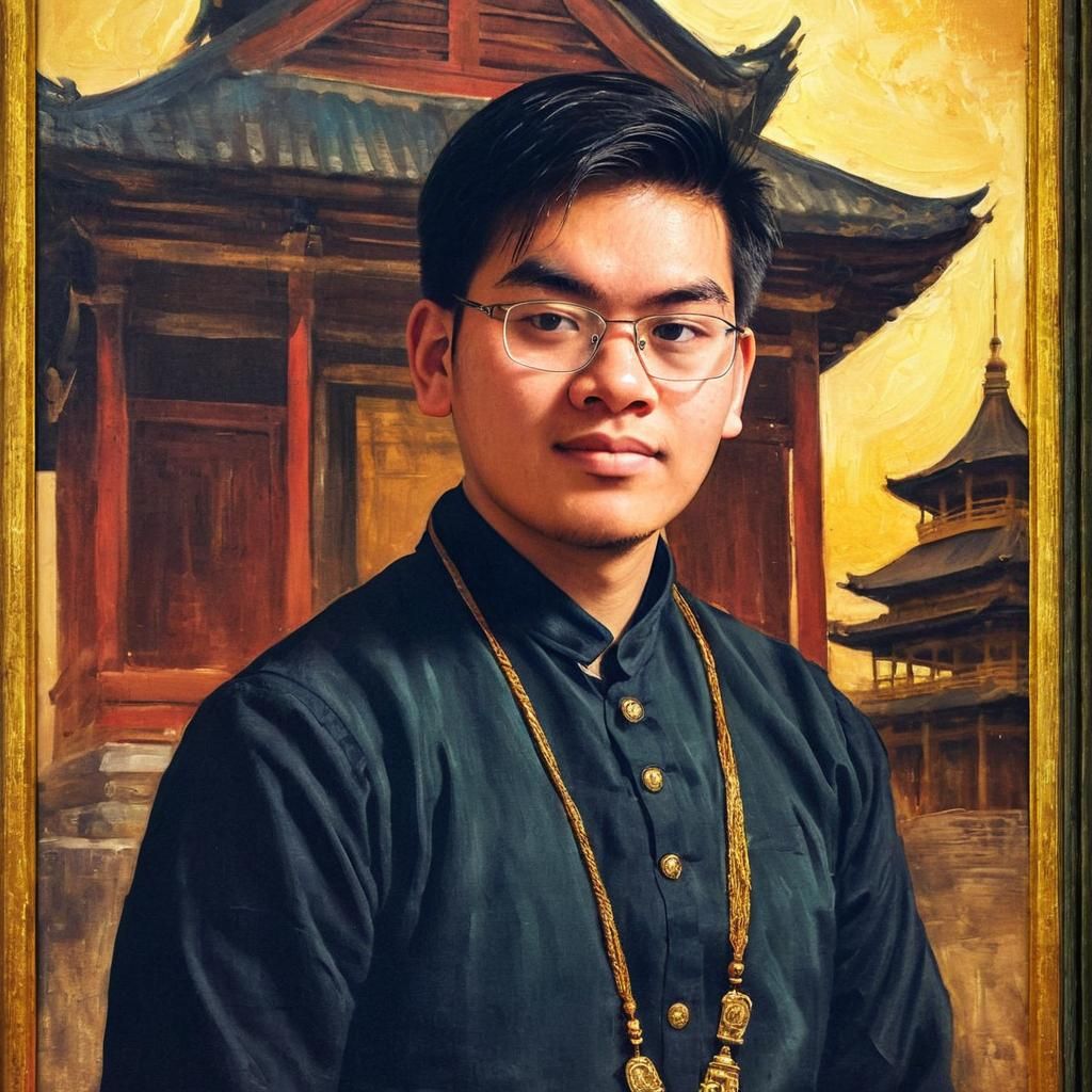 Renaissance Aristocrat Portrait with Pagoda in Oil