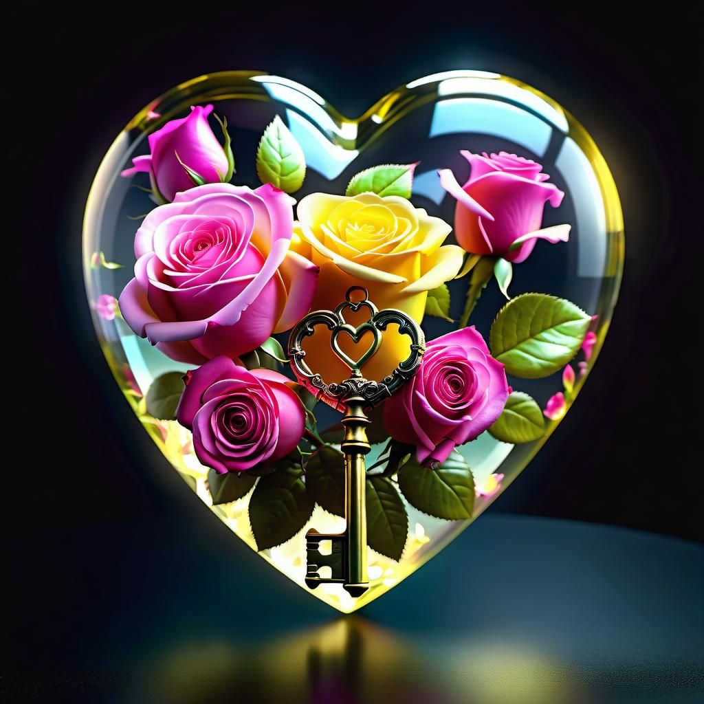 Rose Woman with Glass Heart in Digital Painting