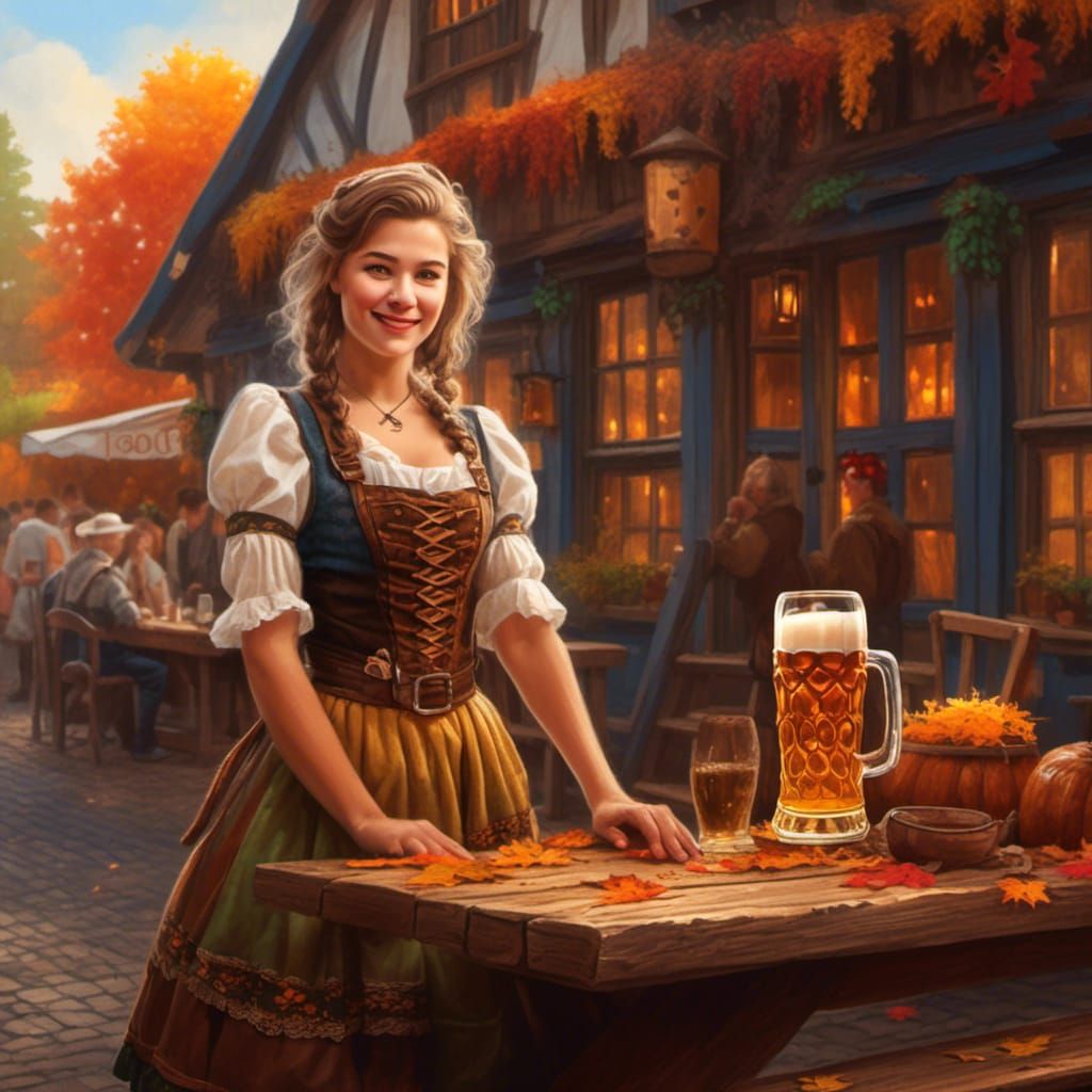Oktoberfest Woman in Lederhosen Digital Matte Painting
