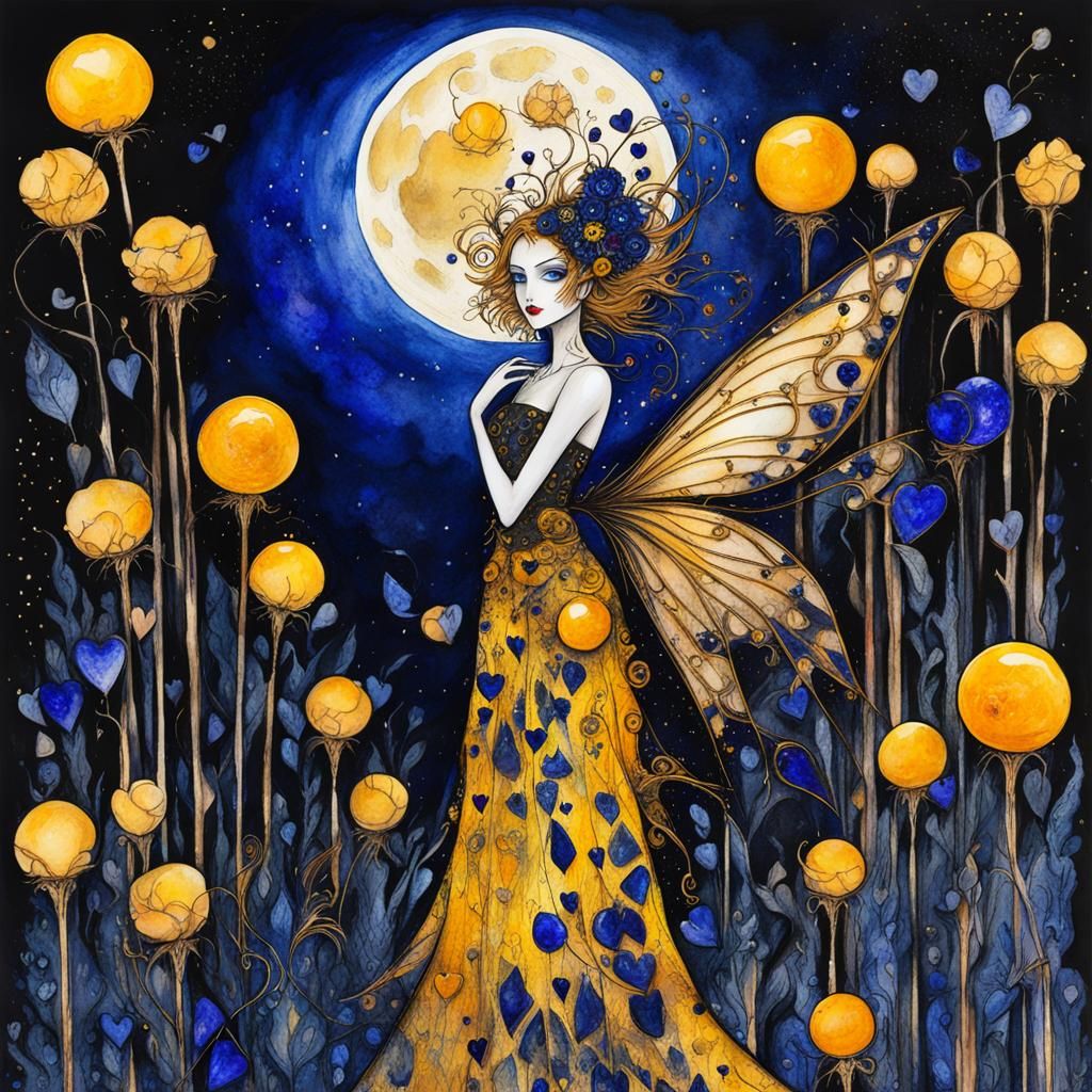 Gemstone Fairies with Ruby Moon in Abstract Expressionism