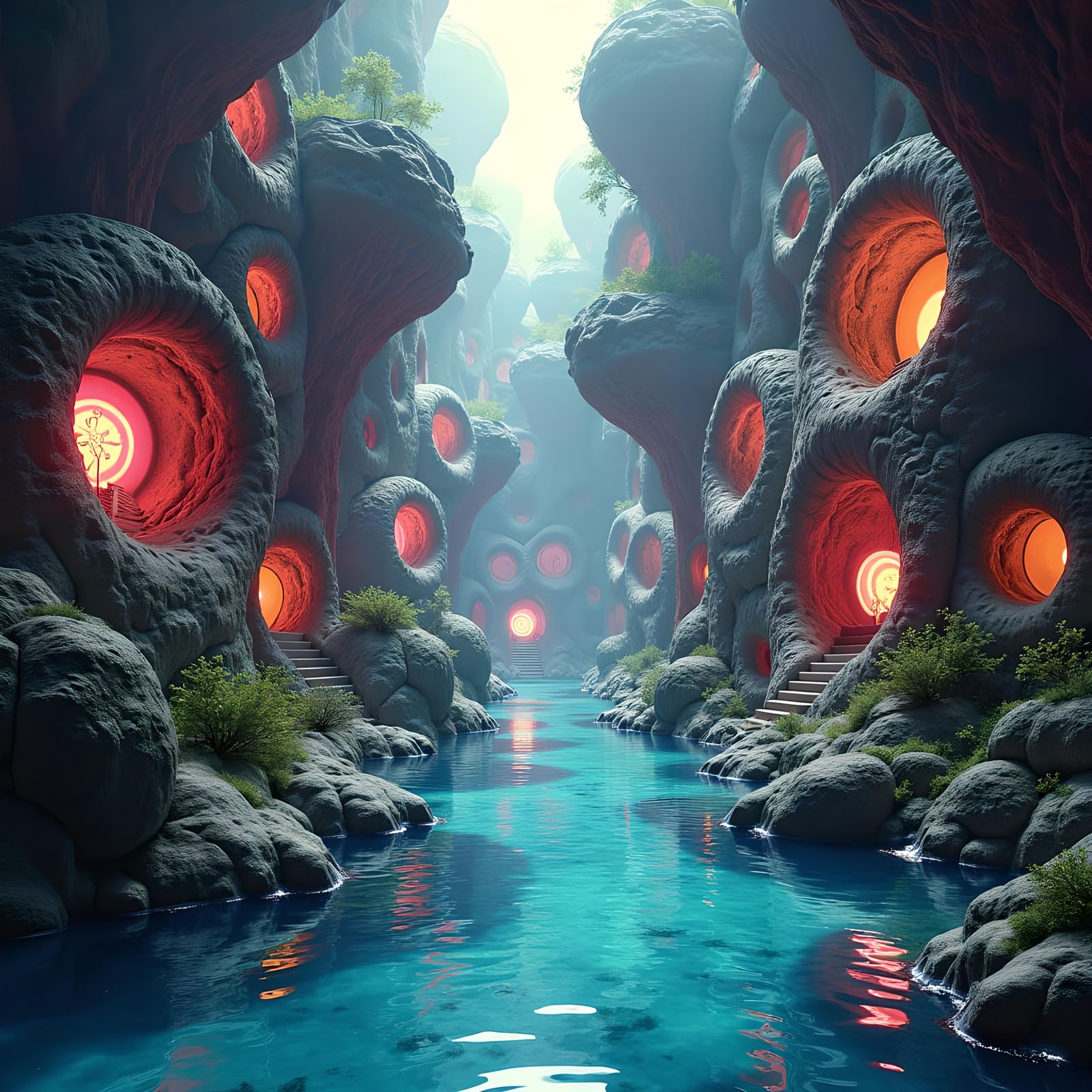 Surreal Multidimensional Fantasy Landscape in Neo-Psychedeli...