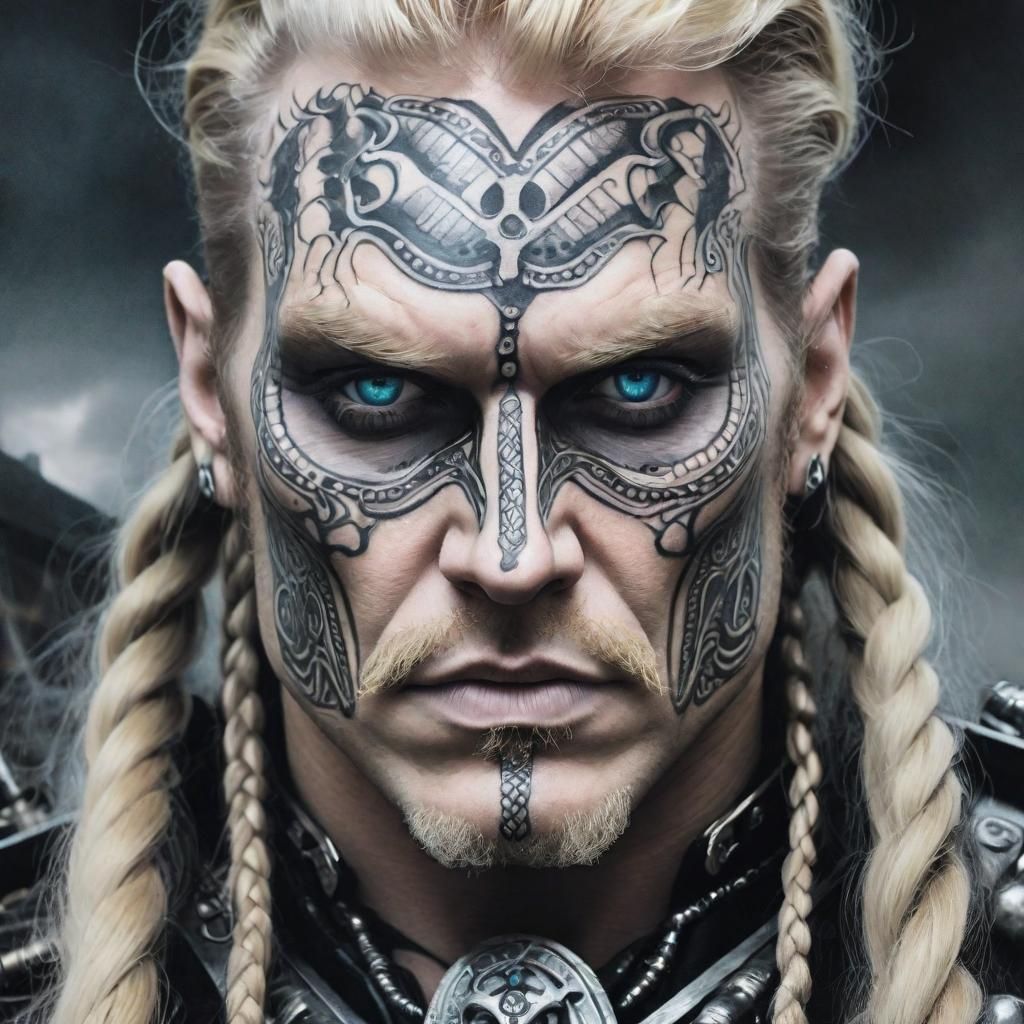 Cyborg Pirate in Giger-Inspired Norse Cyberpunk Style