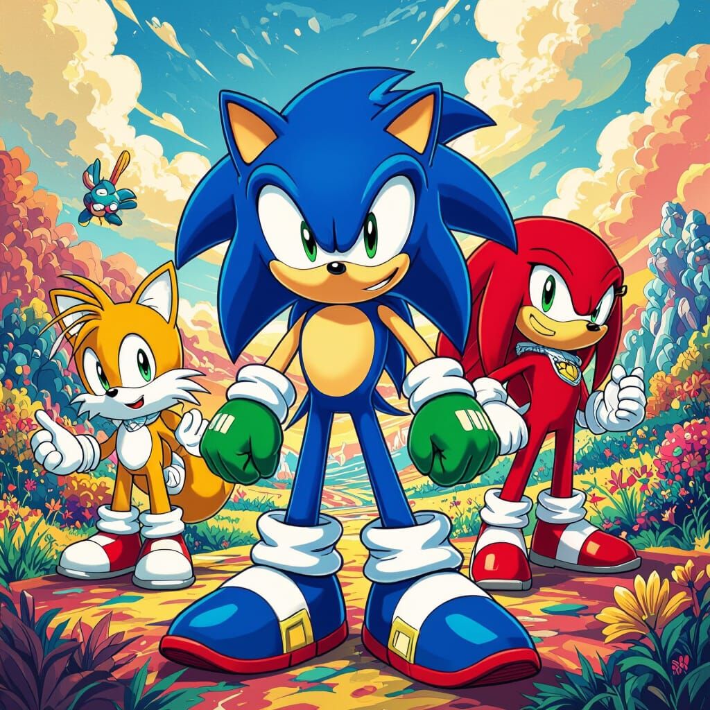 Sonic and Friends in Vibrant Landscape