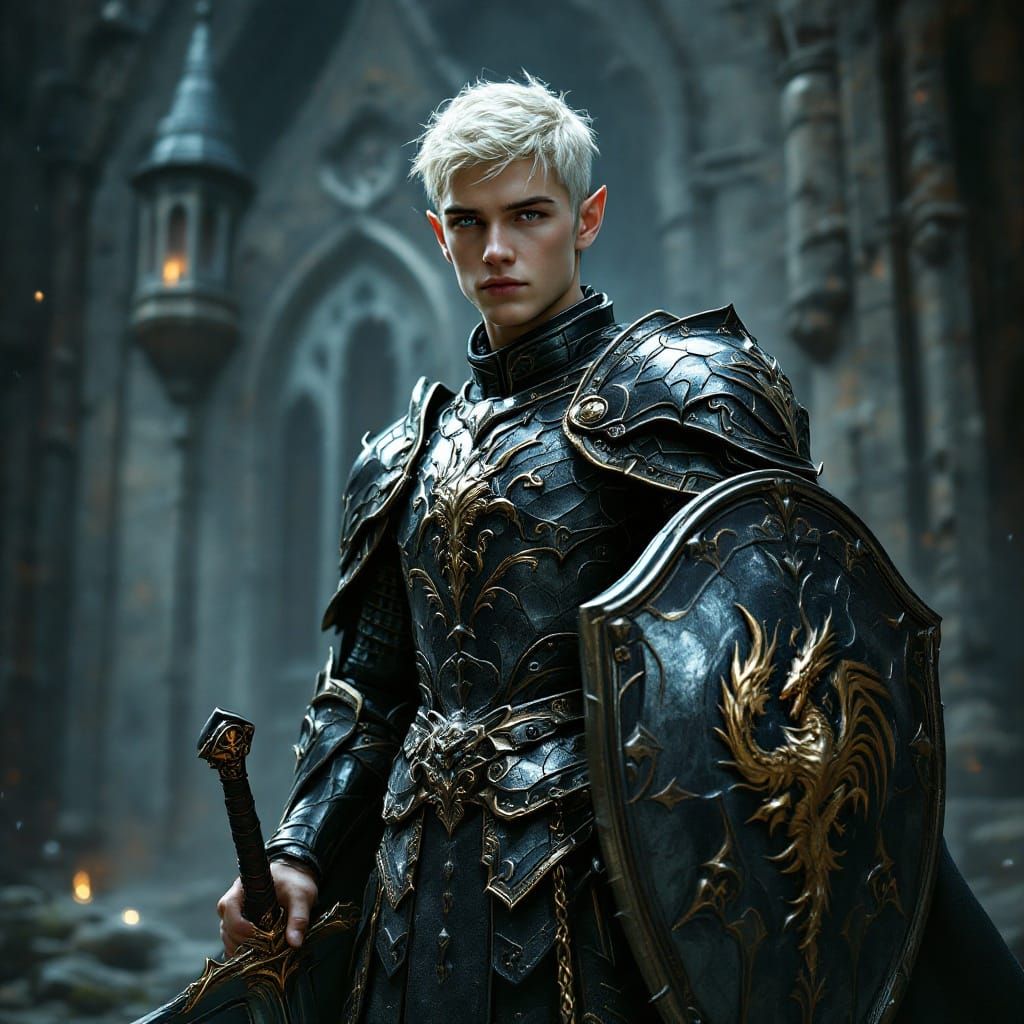 Regal Dragon Scale Knight in Gothic Castle