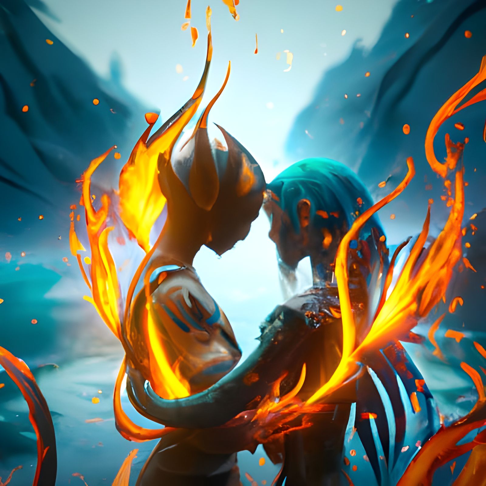 Yin Yang Elves: Fire and Water Fantasy Art