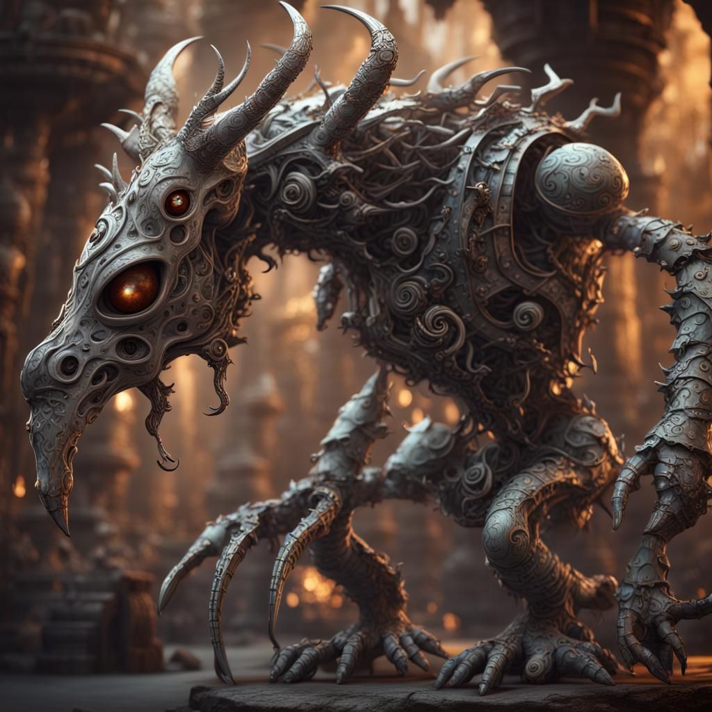 Bizarre Metal Imp in Detailed Matte Painting