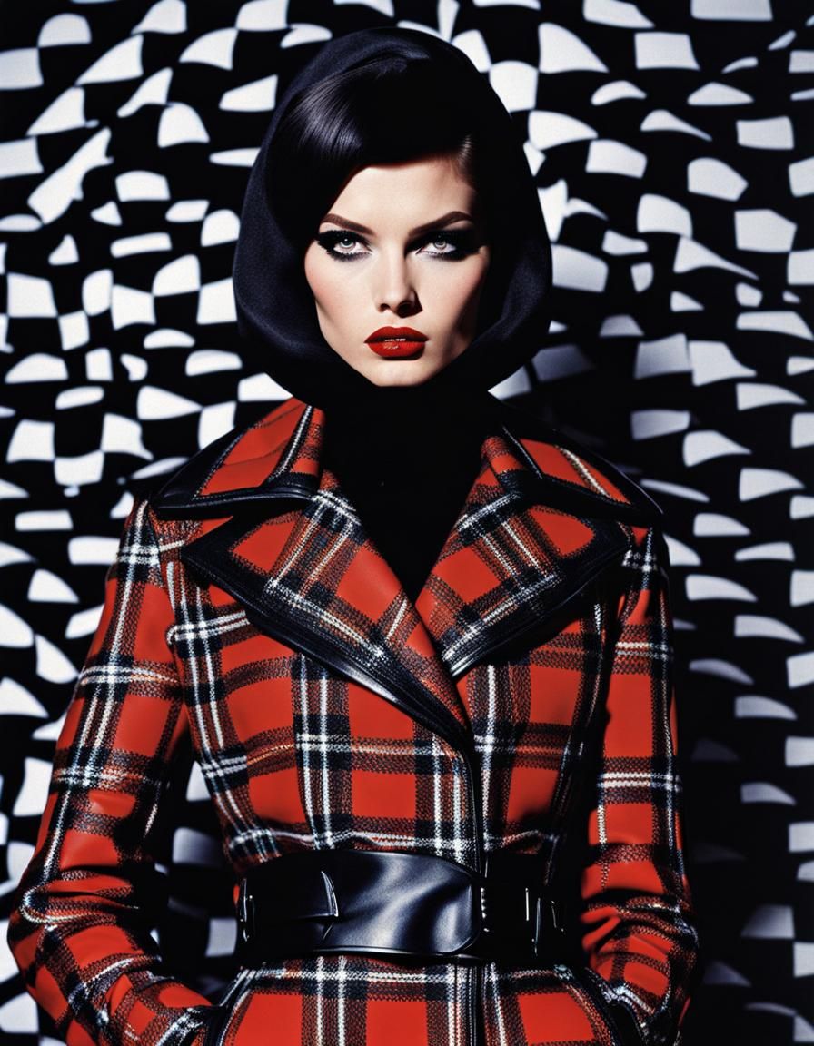 Model in Plaid and Leather: 1960s Magazine Aesthetic