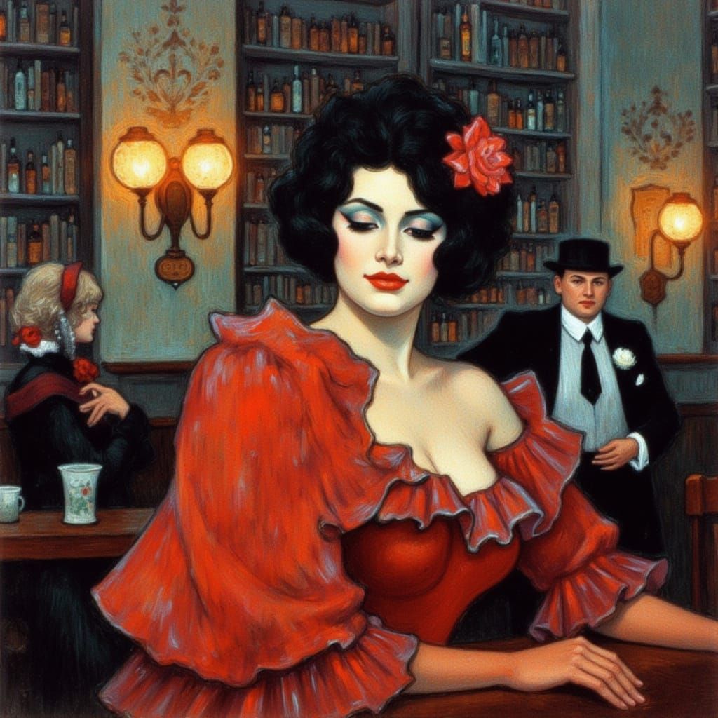 Carmen in Andalusian Tavern, in Expressionist Style