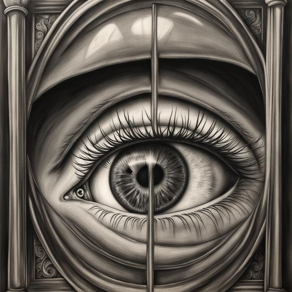 Eyes Trapped in Hourglass: Detailed Charcoal Drawing
