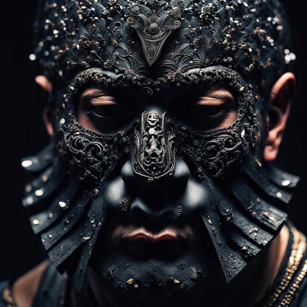 Man in Obsidian Mask, Hyperrealistic Image