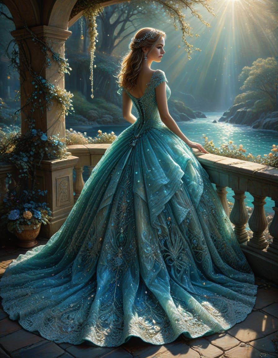 Sparkling Aqua Lace Ballgown in Sunlight