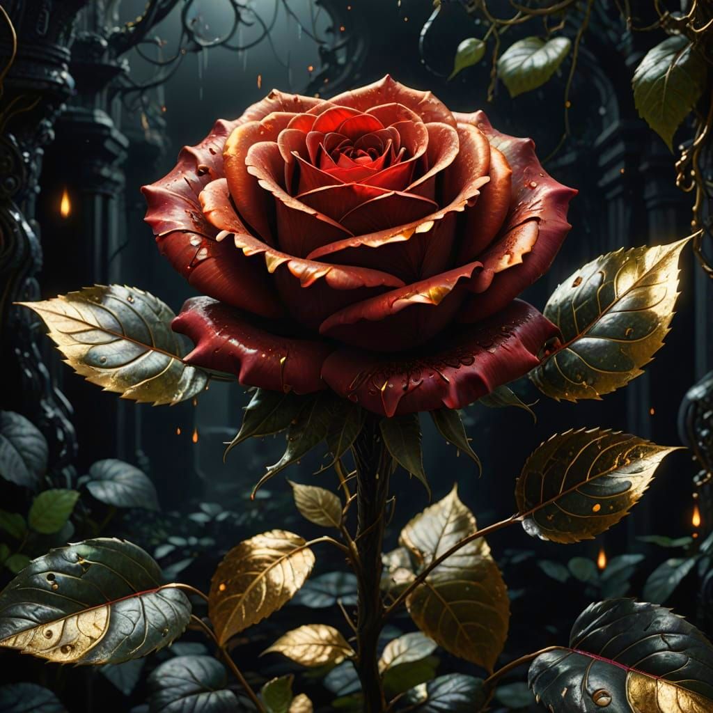 Iridescent Rose with Dripping Blood on Black