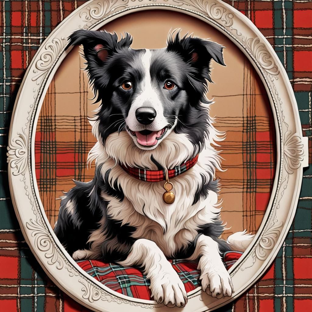 Humorous Border Collie in Zentangle Comic Art