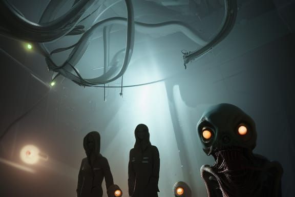 Scary Alien Doctors in Bloody Horror Digital Art