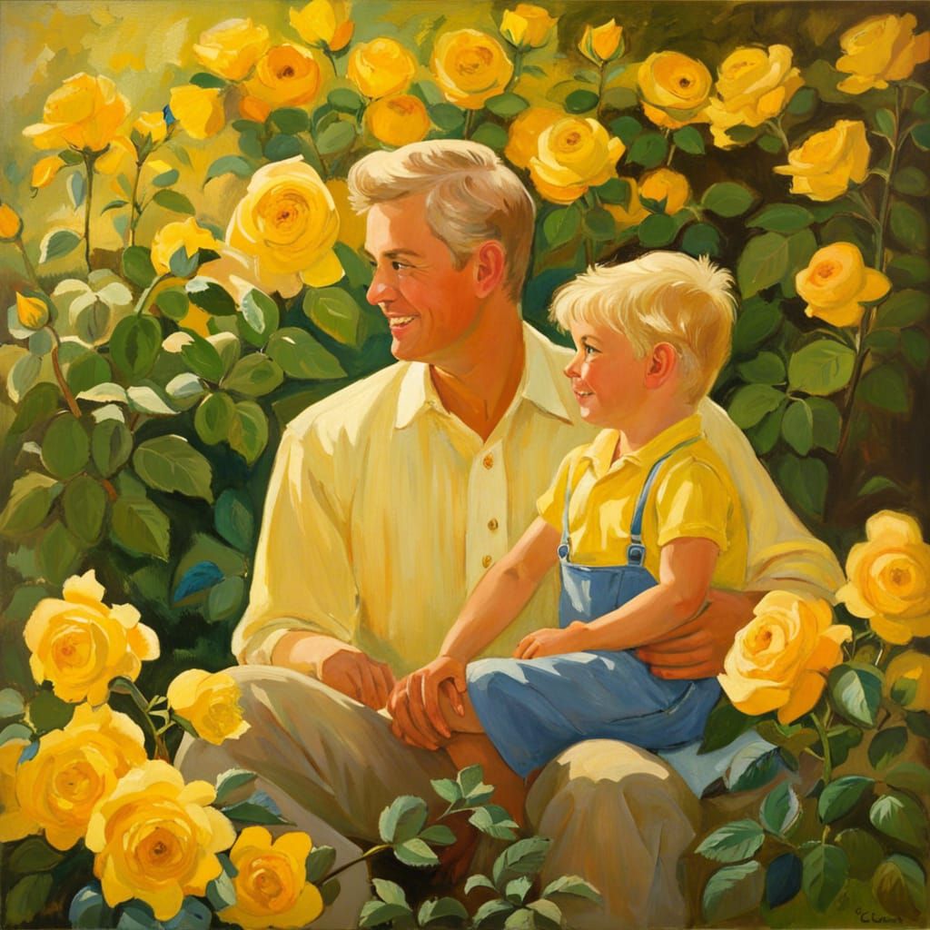 Father and Sons at Dawn in Impressionist Style