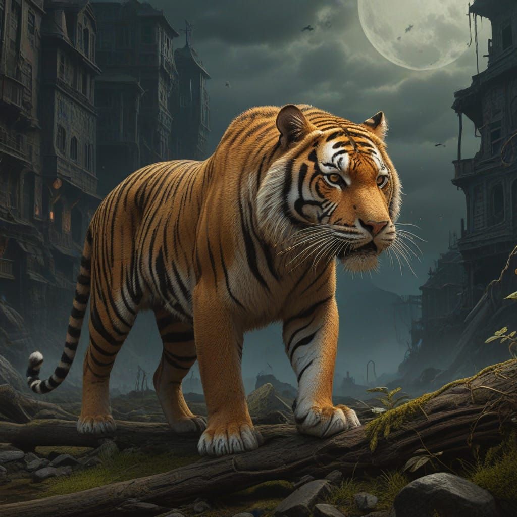 Majestic Tiger in Dark, Biomechanical Style