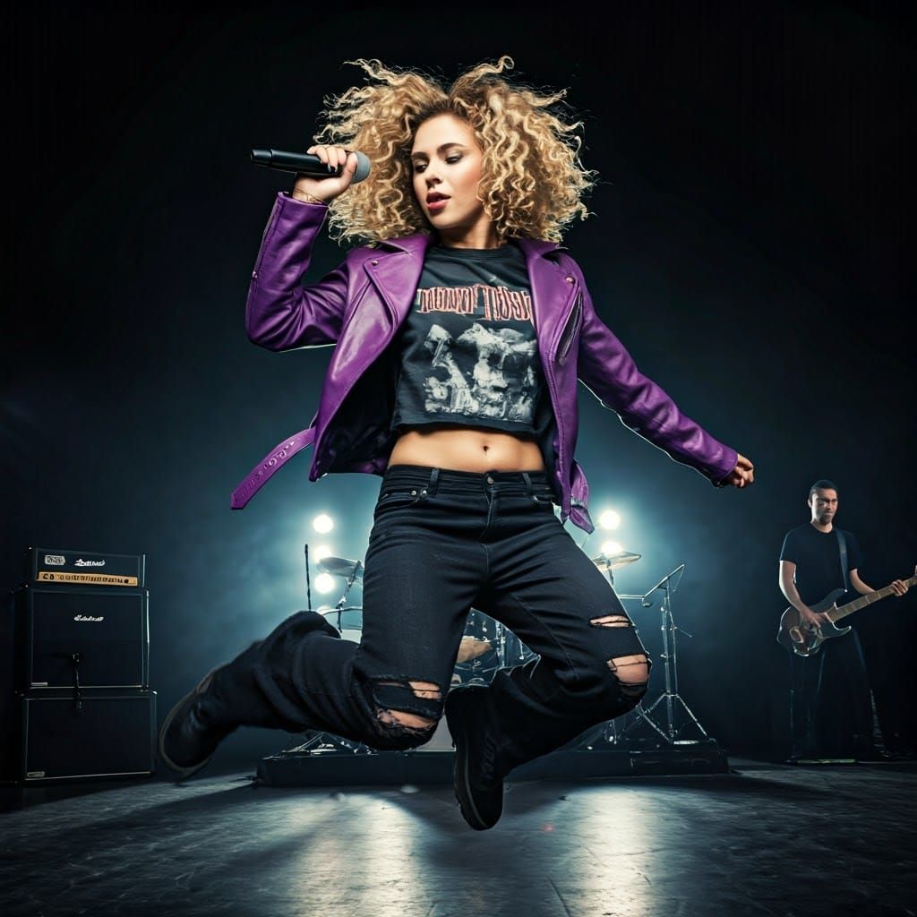 Rock Star Jumps on Stage in Concert