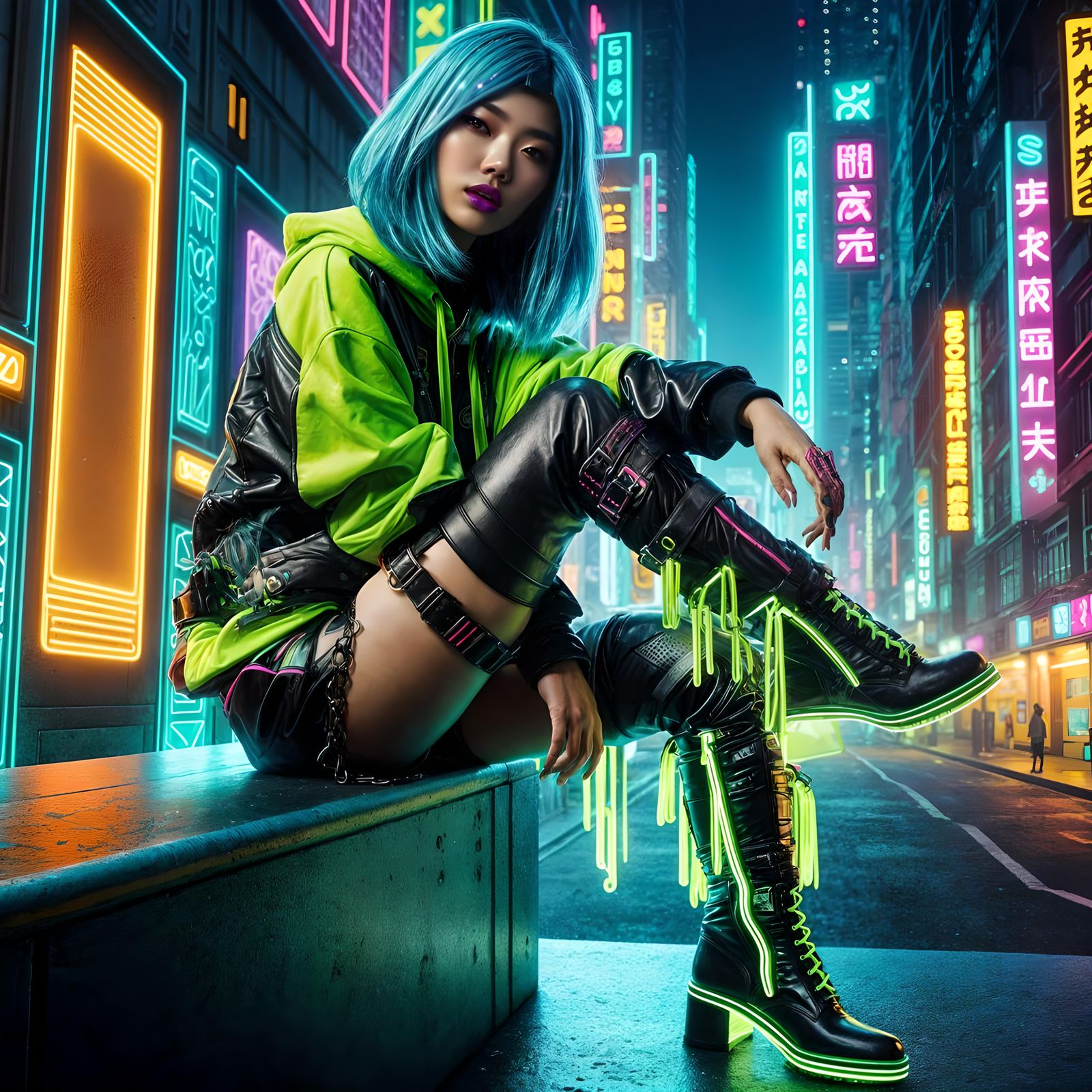 Cyberpunk South Asian Woman in Neon Cityscape