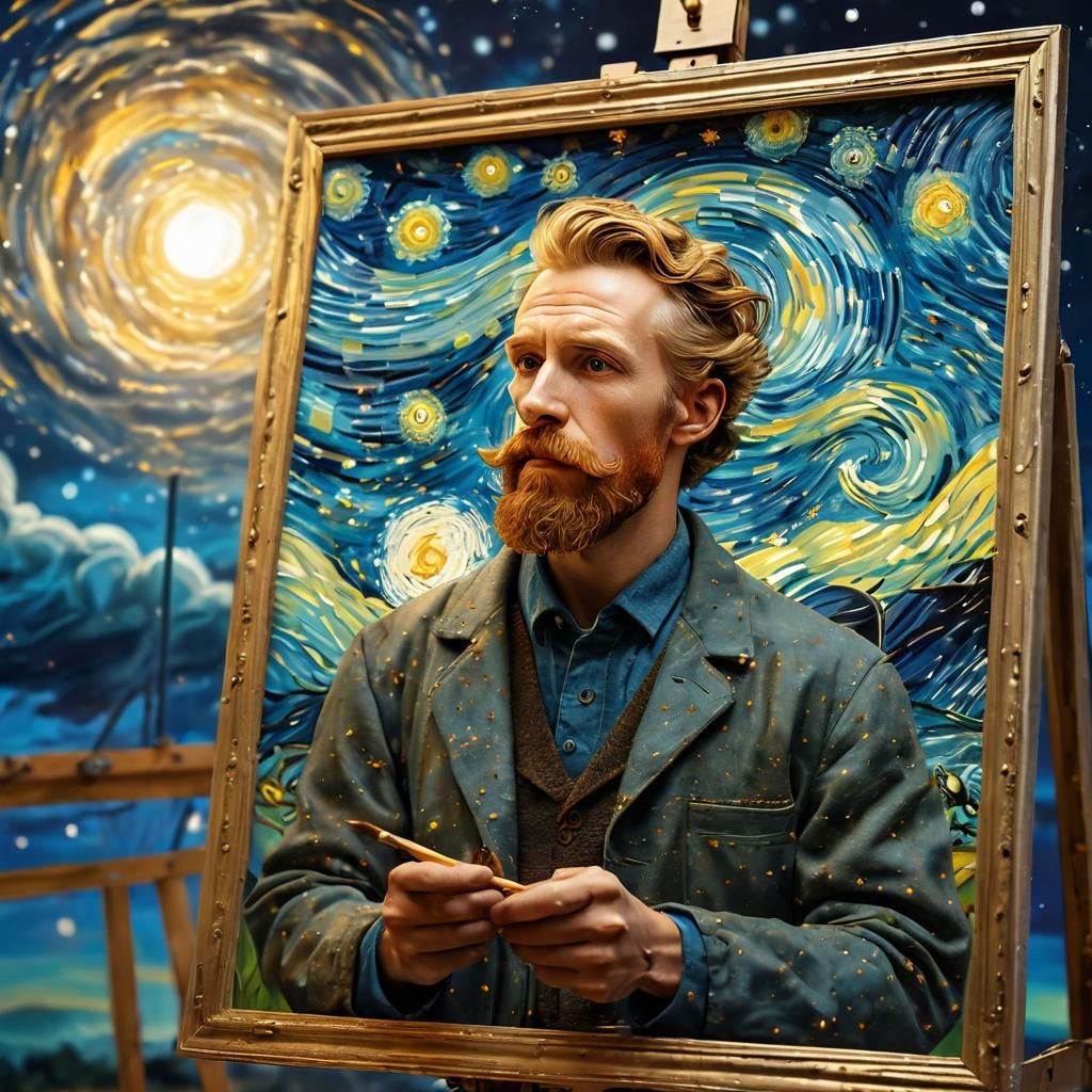 Van Gogh Style Painter Recreating Starry Night