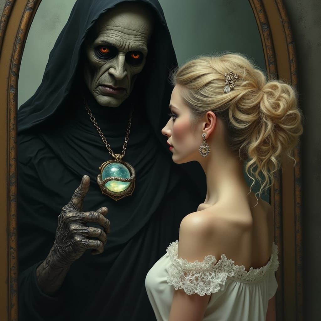 Ethereal Woman in White, Haunted by Dark Specter