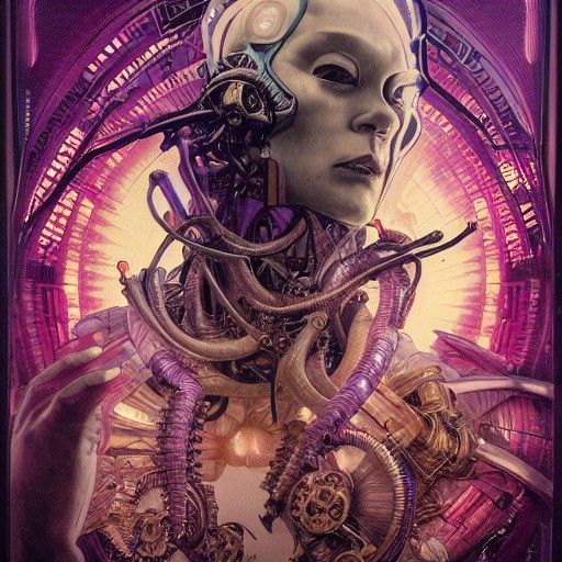 Cyberpunk Biomechanical Magician in Cartoon Style