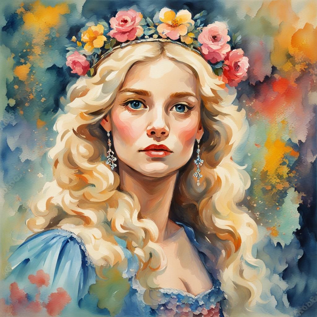 Blond Princess Sticker in Gouache Style