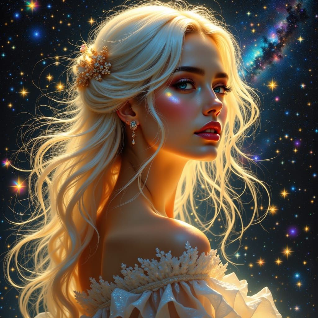 Iridescent Woman in Golden Hour Lighting