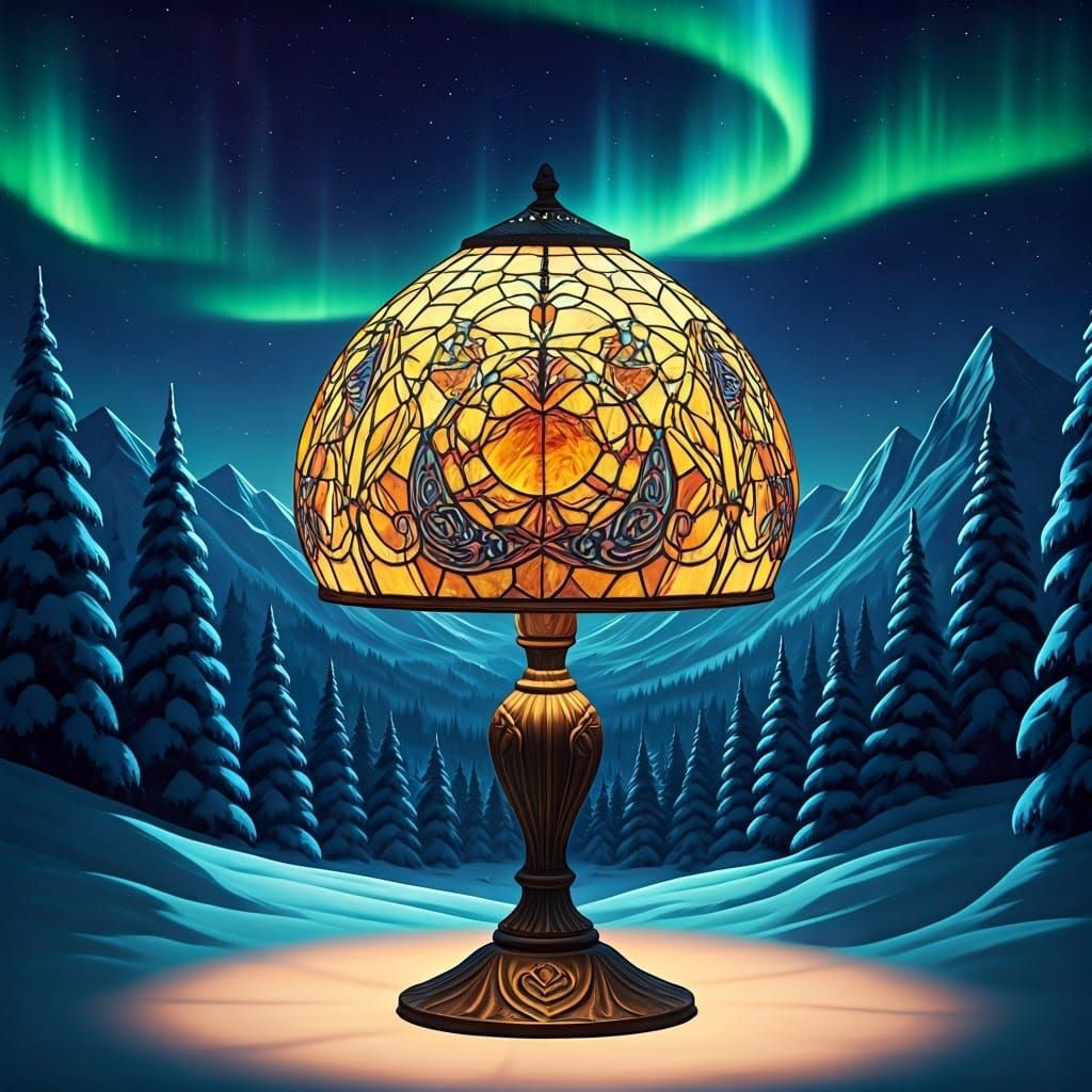 Tiffany Lamp with Northern Lights in Anime Style