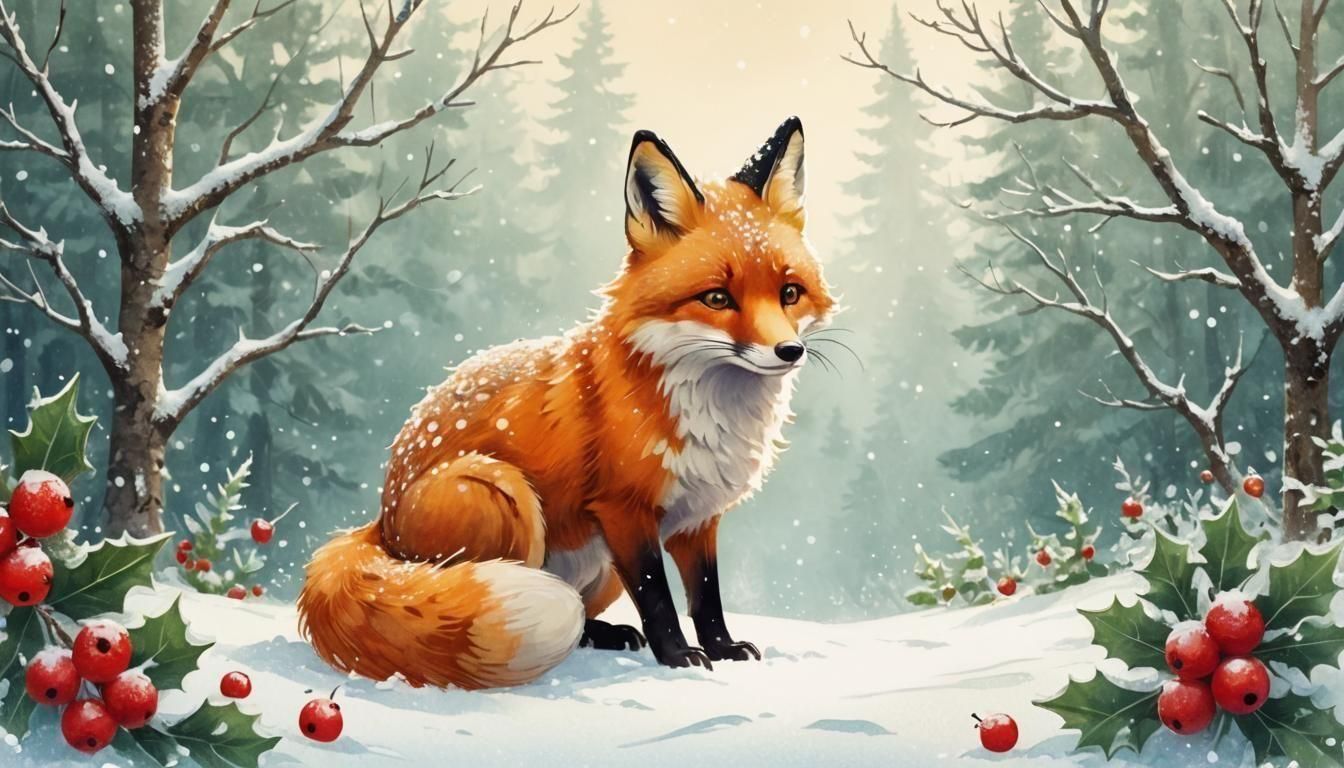Fox in Winter Wonderland, Comic Art Illustration